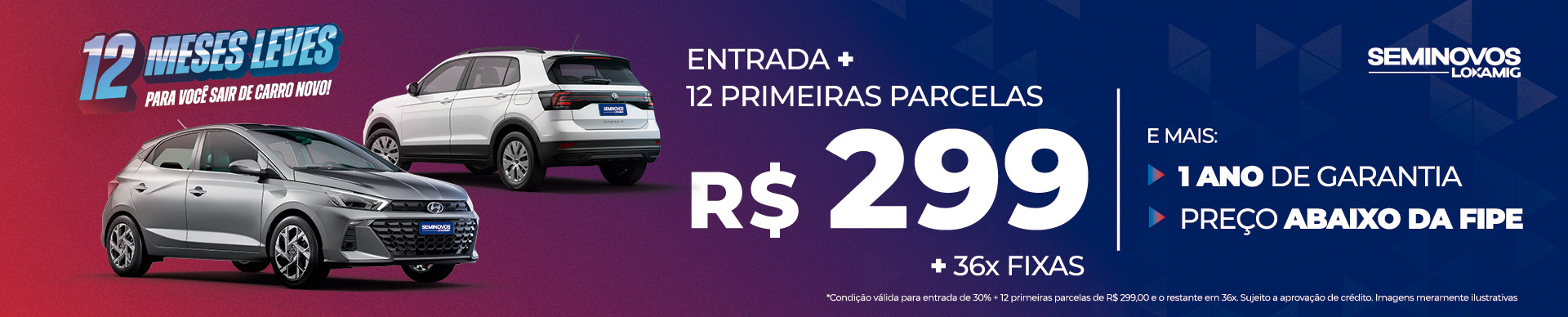 Seminovos com parcelas de R$ 299